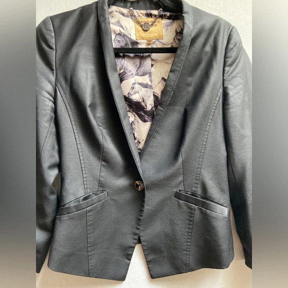 Ted Baker London Black fitted tailored one button wool blend blazer  Sz 1 - Picture 4 of 12
